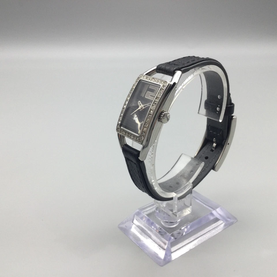 Puma Watch Women 21mm Silver Tone Black Rectangle Dial Bling New Battery - Image 4 of 4