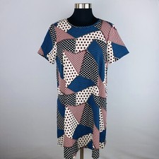 Shein Dress Shift Cute Fun Funky Artsy Lovely Patchwork Print Short Sleeve L