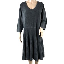 Isaac Mizrahi Women's Ribbed 3/4" Charcoal Gray V-Neck Sweater Dress Size XL