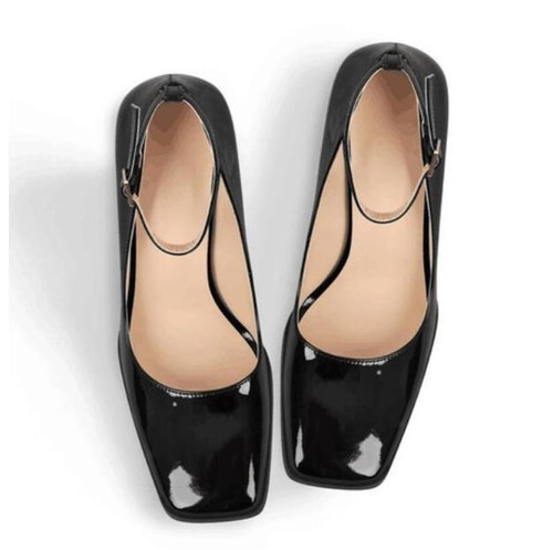 Scarpe donna cinturino alla caviglia tacco alto punta quadrata Mary Jane scarpe décolleté moda - Foto 3 di 7