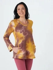 LOGO Lounge Lori Goldstein Pecan Yellow Tie-Dyed Plush Cotton Sweatshirt New LSU