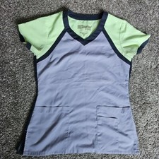 Gray's Amatpmy Scrub Top Gray  Lime Green Size Small ABC Studios w. Pockets