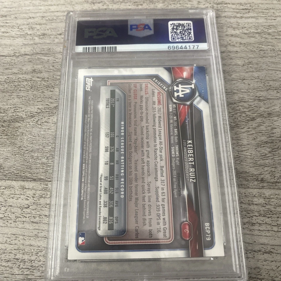 Keibert Ruiz 2018 Bowman Chrome Prospects Green AUTOGRAPH #KR 30/99 PSA 9 MINT - Image 2 of 2