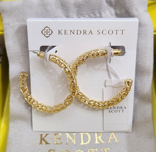 Kendra Scott Maggie Small Filigree Hoop Earring Gold NWT - Picture 10 of 10