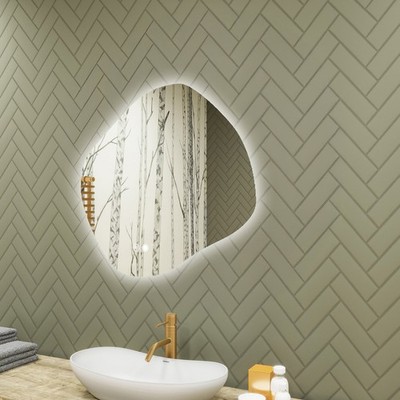 Leuchtender Badezimmerspiegel, Rautenform, Dual-LED, Touch-Schalter Demister Pad