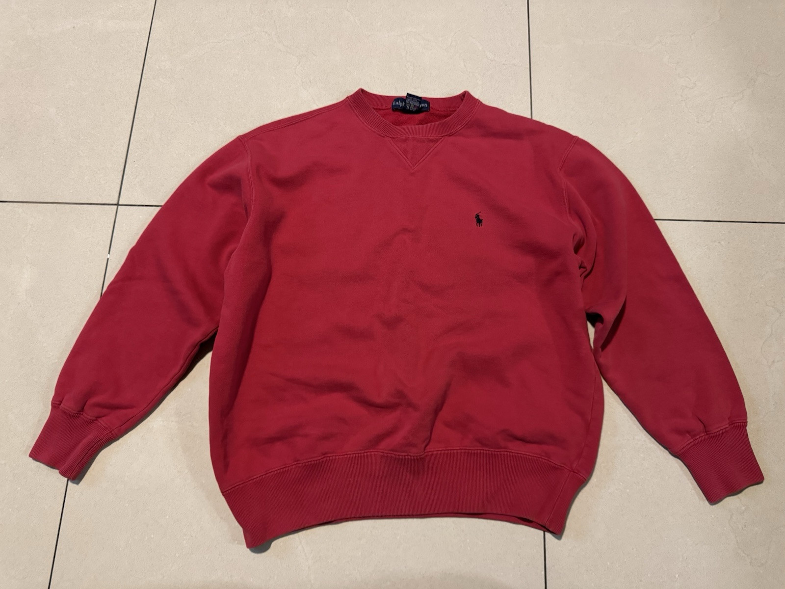 VINTAGE Polo Ralph Lauren felpa uomo piccola rossa girocollo pony pile anni 90