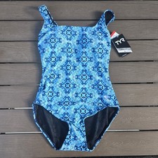 TYR Women's Durafast Elite Diamond Valley Blue Controlfit 1 Piece Swim Sz 8 New