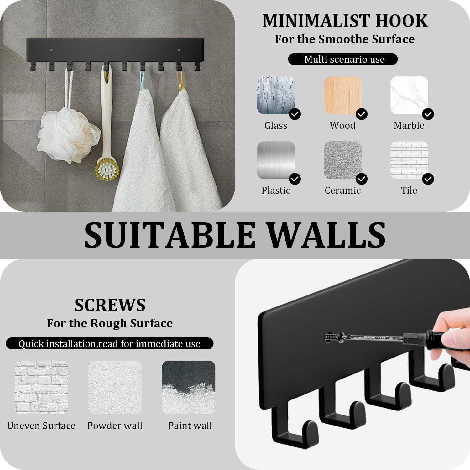 Key Holder Wall Mount with 10 Hooks - Key Rack Organizer for Entryway, Kitchen &