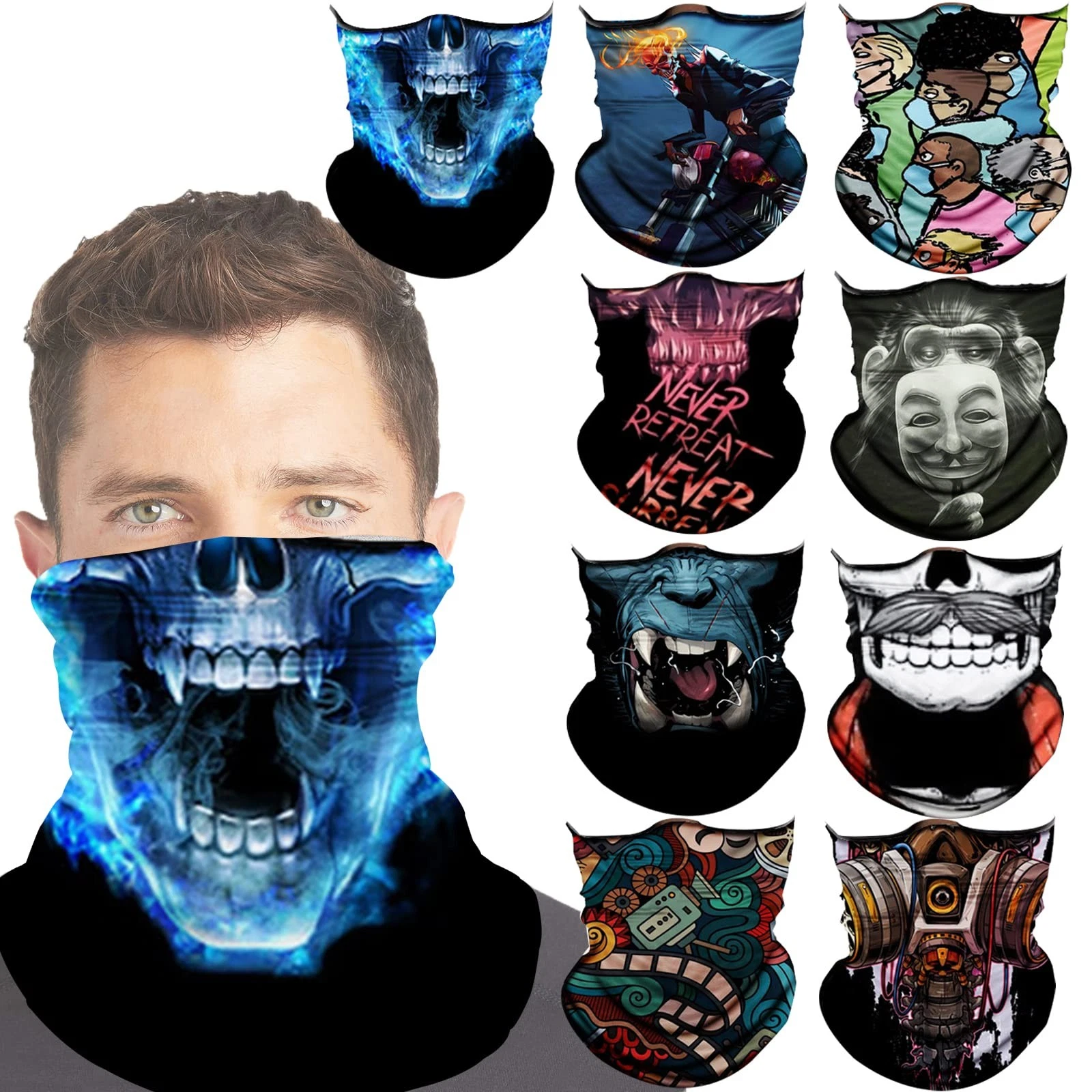 Neck Gaiters Sun UV Protection Face Cover Gator Mask,Seamless Bandana Rave Sc...