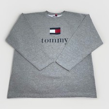 VTG Y2K Tommy Hilfiger Sweater Crewneck Heather Gray Mens XL 90s W/ Logo print