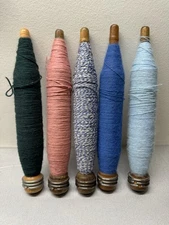 LOT of 5 Vintage Wood Industrial Textiles Bobbins Quills Spools with thread