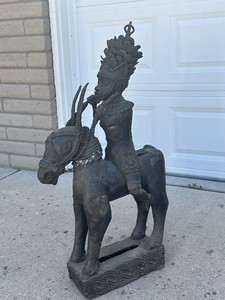 Antique African Nigerian Yoruba Bronze Man Riding Horse LARGE