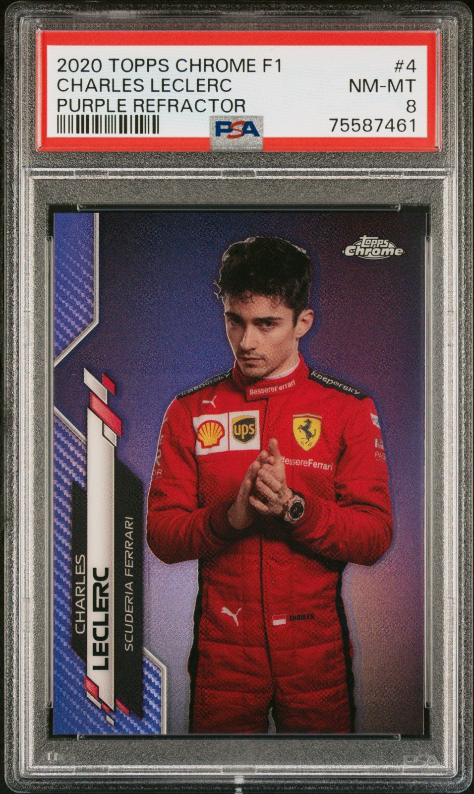 2020 Topps Chrome F1 Formula 1 Charles Leclerc Purple Refractor #4 296/399 PSA 8