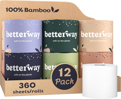Betterway Bamboo Toilet Paper 3 Ply - Sustainable Toilet Tissue - 12 Double Roll