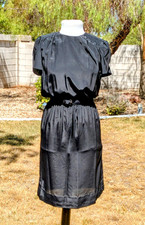 Blouson 1980 Charles Bianco Italian Collection Petite Sz4 Black A-line Dress EUC