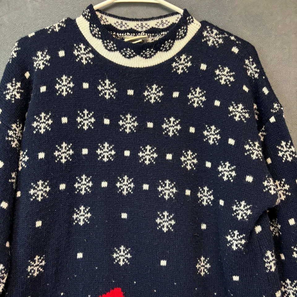 Suéter de Navidad de Colección Elementos Clásicos Grande Hecho en EE. UU. Tejido Muñeco de Nieve Escena Foto 3 de 4
