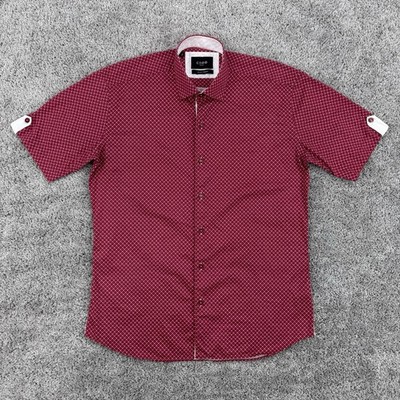 MACEOO Shirt Men s 3/M Fresh Dot Red E-29 Short Sleeve Paris Italian Fabrics