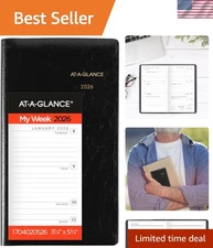 2026 Black Faux Leather Planner, Pocket Size, 12- of Stylish Planning