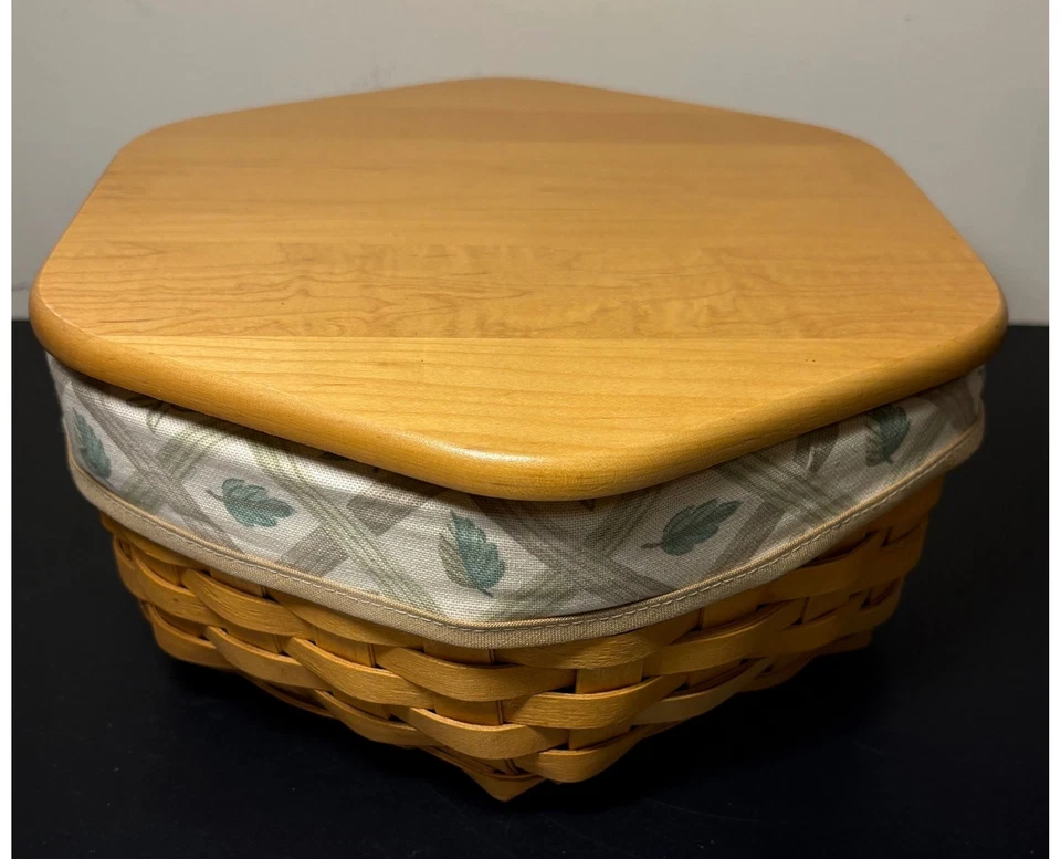 Cesta Longaberger Generación Tejida a Mano 2000 Tapa, Forro Hoja Enrejado, Protector Foto 2 de 4