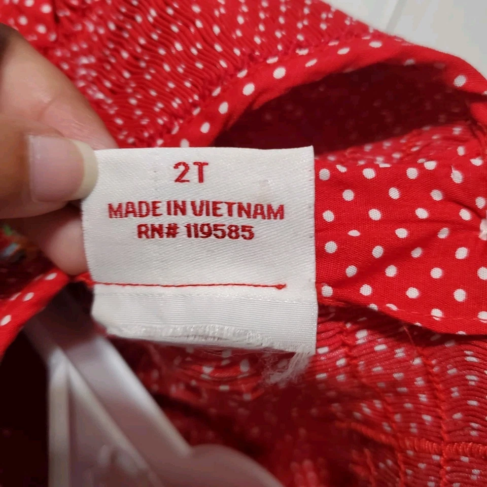 Vestido Rojo Blanco Lunares Calado Bishop Niñas Navidad Elfo Bordado 2T Foto 3 de 4