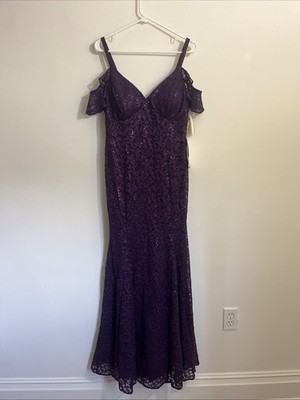 R&M Richards Formal Maxi Dress 12 NWT Purple Sequin Glitter Mermaid Party  Macys