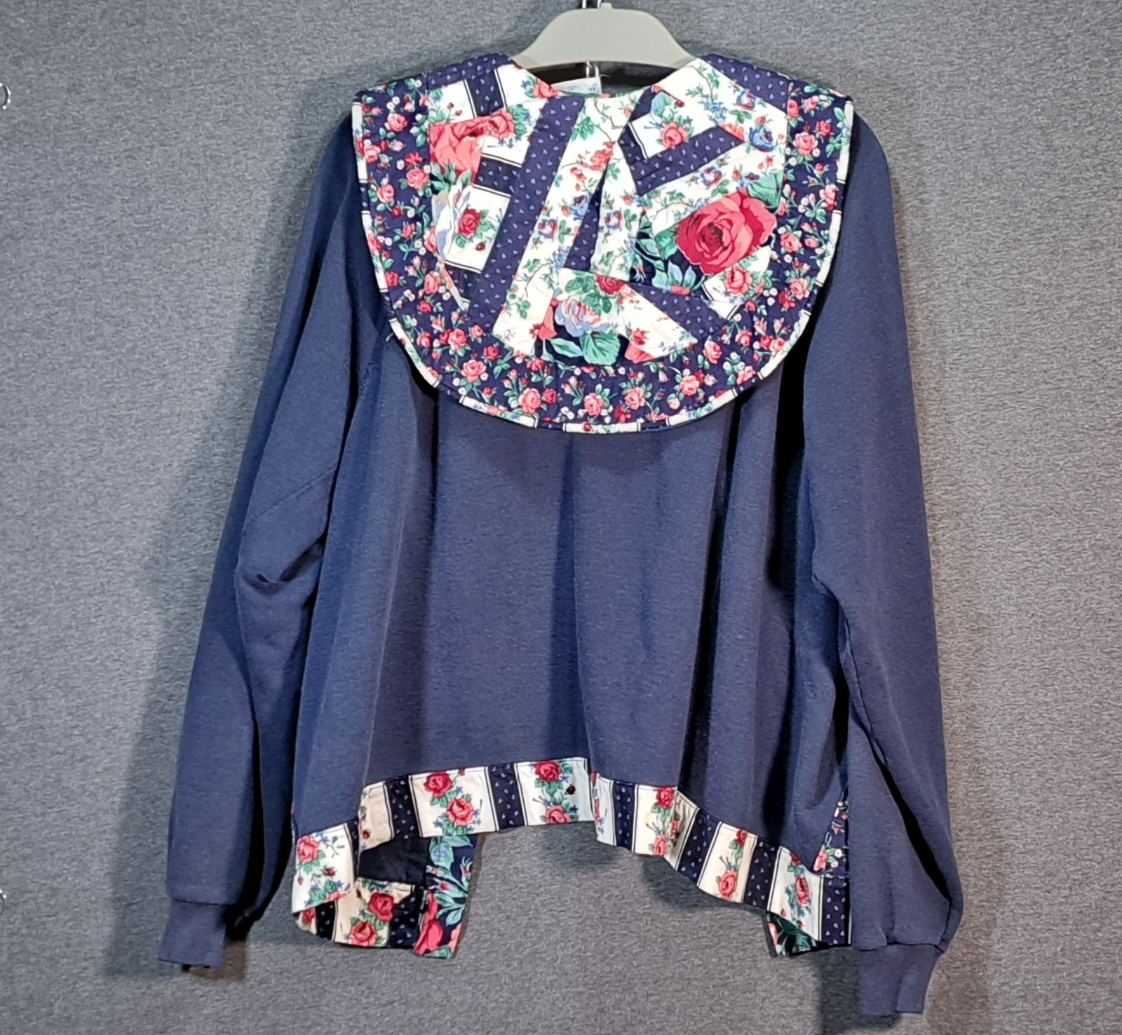 Womens Navy Blue Floral Patchwork Quilted Collar … - image 2