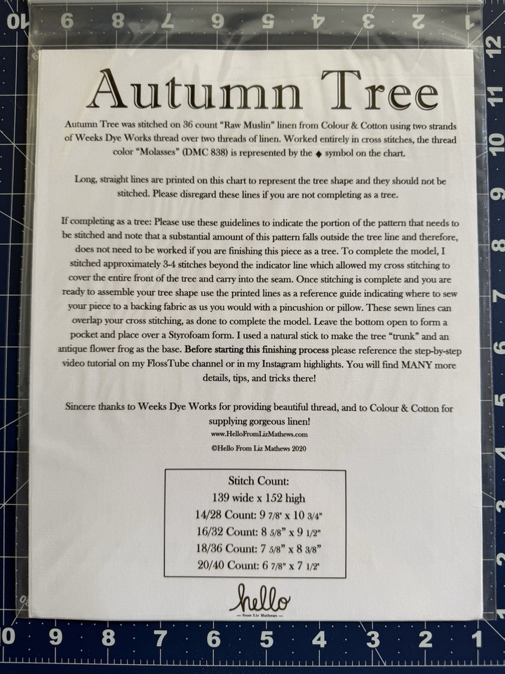 Stictch Fall AUTUMN TREE Cross Stitch Pattern By Hello From Liz Mathews | eBay