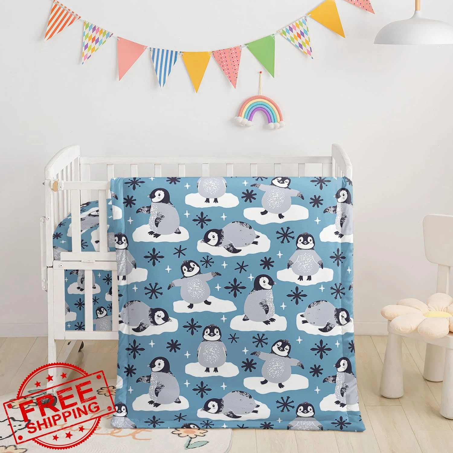 Smell Sunshine Penguin Crib Bedding 3pc