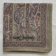 Vintage Handkerchief Cotton Paisley Flourish Vertical Striped Pocket Square 17"E