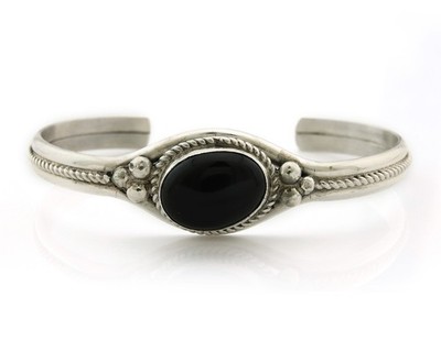 Navajo Cuff Bracelet Sterling Silver Black Onyx Handmade Vintage
