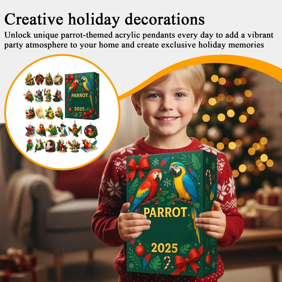 Parrot 2025 Christmas Advent Calendar 2D Flat Acrylic Christmas Ornament - Image 3 of 4