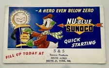 Vintage 1940s Nu-Blue Sunoco Gas Advertising Ink Blotter Donald Duck Disney VG