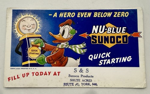 Vintage 1940s Nu-Blue Sunoco Gas Advertising Ink Blotter Donald Duck Disney VG