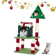 Christmas Cat Tree Tower for Indoor Cats - 45In Multi-Level Cat Climbing Tower 