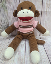 Dan Dee Collector's Choice Plush Sock Monkey Stuffed Animal Brown Pink 18.5"