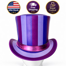 Handmade Purple Leather Top Hat Striped Steampunk Gothic Victorian Costume