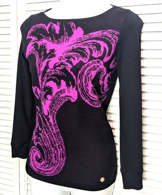 Gianni Versace Collection Womens Sweater Size 38 SM Viscose Black Fuchsia Pink