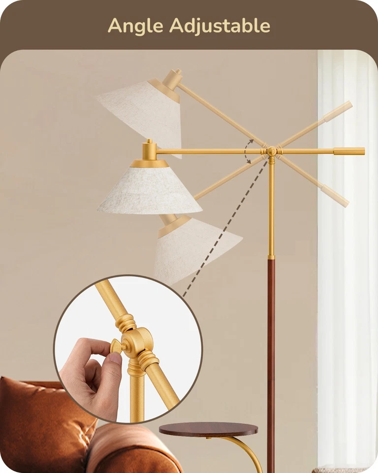 EDISHINE Vintage Standing Lamp for Living Room, Reading Light with Storage Table - Image 3 of 4