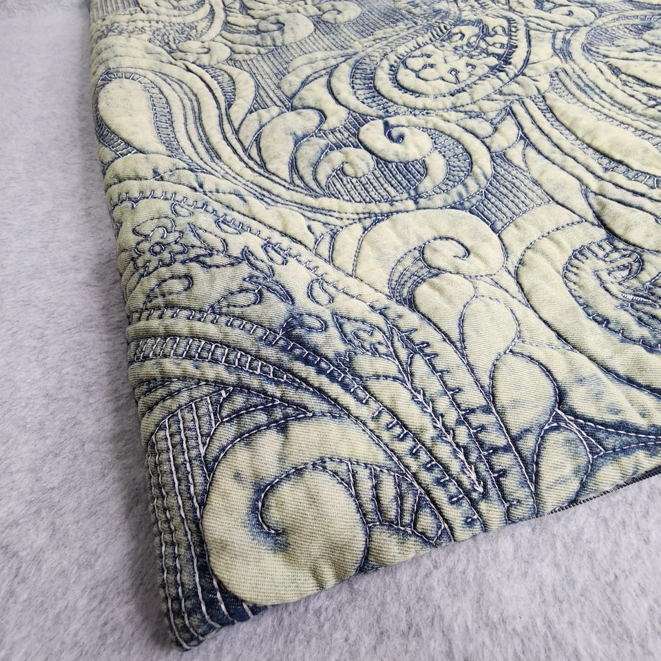 Pottery Barn Pillow Sham Quilted Size 22x22 Quilted Paisley Blue Stonewash - Image 2 of 4