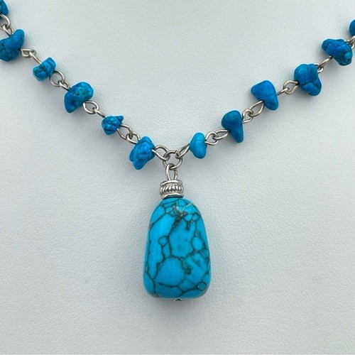 Cute Express Turquoise Howlite Chip Bead Necklace with Pendant, 14.5”—16.5”