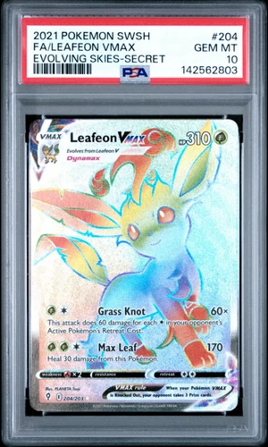 2021 Pokemon Evolving Skies Leafeon VMAX Secret #204/203 PSA 10 Gem Mint