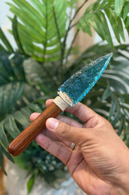 Handmade Aqua Glass Spear Dagger with Wooden Handle 8 Inch Decorative