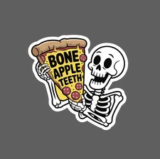 Bone Apple Teeth Sticker Waterproof Decal Skeleton Pizza Food Funny Gift NEW