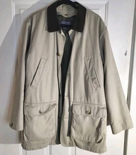 Land’s End Men’s Barn Chore Coat Tan Faux Suede Collar Quilted Liner Size M