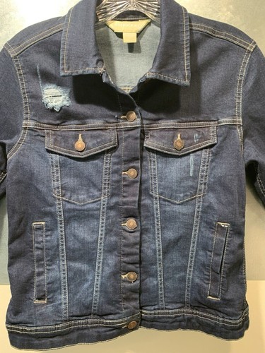 Sears Roebuck, (Sears) Trucker Denim Jacket Roebucks Stretch Womens S Blue Distressed VINTAGE