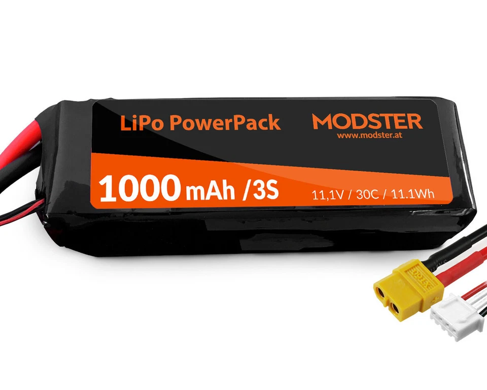 Modster LiPo Akku 3S 11.1V 1000mAh 30C XT60 PowerPack MD11668