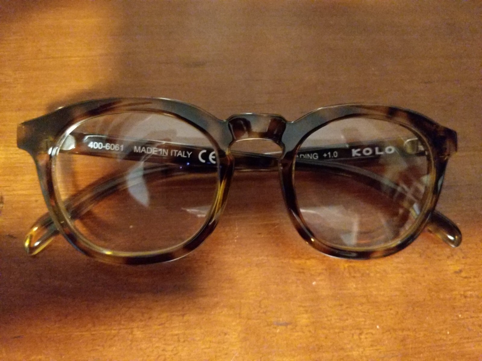 KOLO Premium Reading Glasses, Classic Round Honey Tortoise +1.0 Italy Used