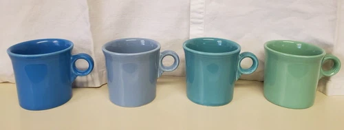 Set of 4 Fiesta Fiestaware Tom & Jerry Ring Handle Coffee Mug Cup Blue & Green 