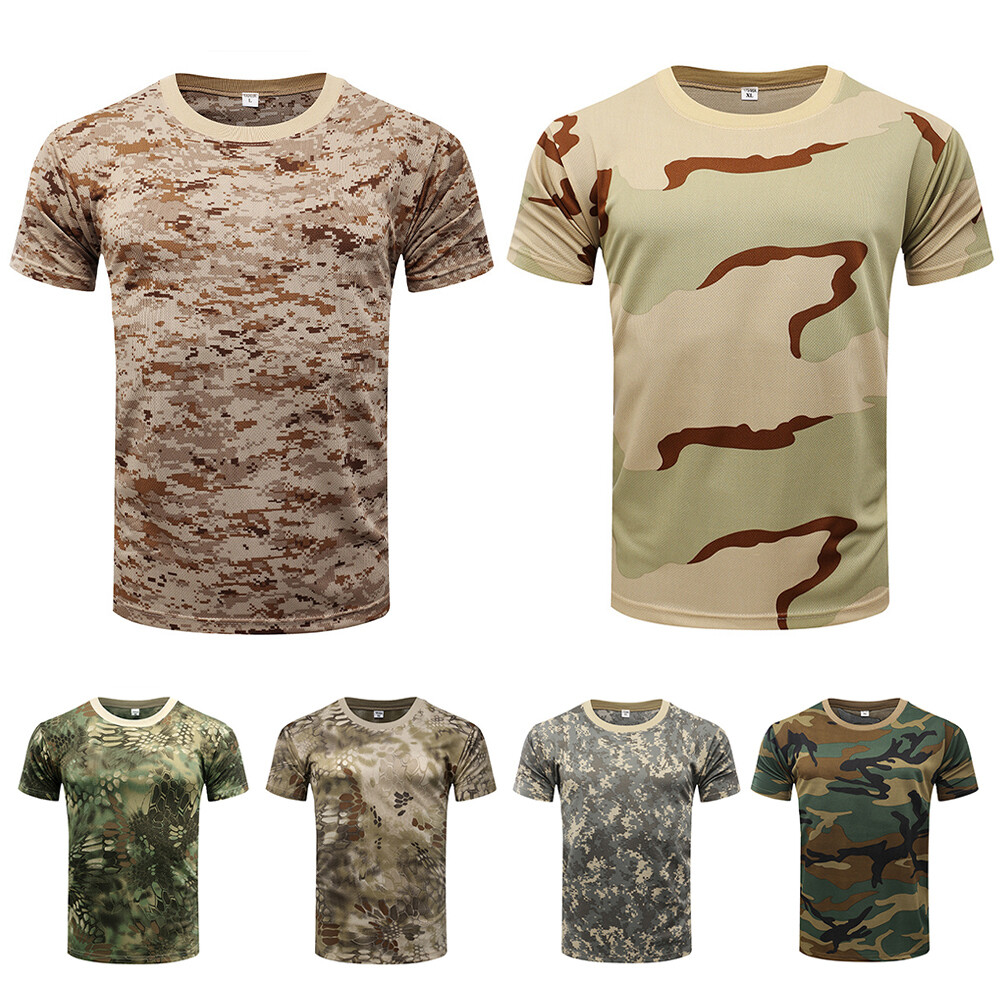 Men’s Camo Short Sleeve Tactical T-Shirt in Plain Camouflage Design