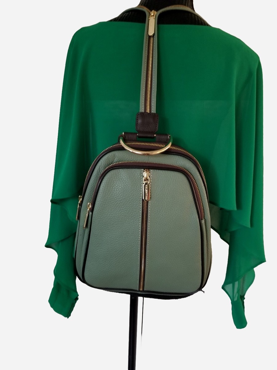 NWT Valentina Green Tan Italian Genuine Leather Convertible Sling Backpack Bag Valentina | Bags | Valentina Green And Tan Leather  main image 4